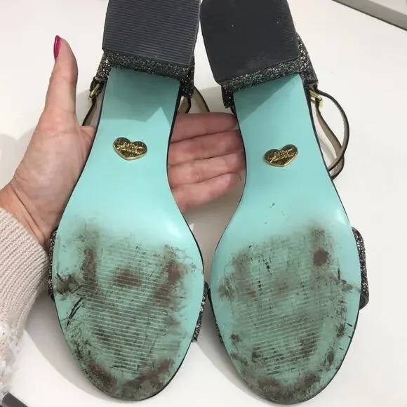 Blue by Betsey Johnson SB-Lane Glitter Block Heel Sandals Black 11 EUC